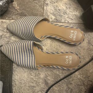 Crown & Ivy Blue Mules with Nautical Stripes